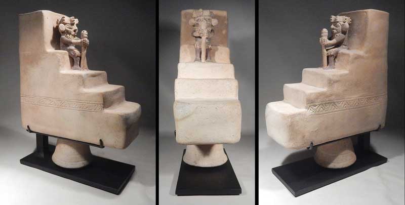 Pre-Columbian Peru Chancay Pyramid Vessel with Seated Lord Custom Display Stand