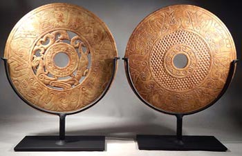 Chinese, Han (style) Carved Jade Bi Disks Custom Display Stands. (Back)