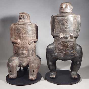 Ancient Pre-Columbian Costa Rican Articulated Figures Custom Display Stands (front).