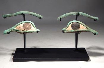 Ancient Egyptian Bronze and Stone Eyes and Brows Inlays Custom Display Stand. (Set 1)