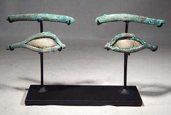 Ancient Egyptian Bronze and Stone Eyes and Brows Inlays Custom Display Stand. (Set 2)