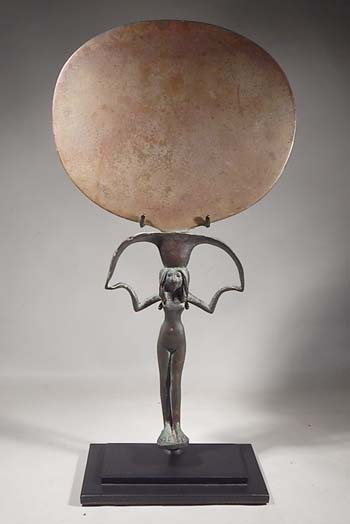 Ancient Egyptian Bronze Mirror Custom Display Stand (front).