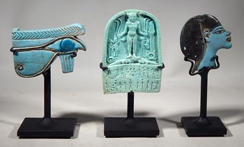 Ancient Egyptian Faience Artifacts - Custom Display Stands. (front)