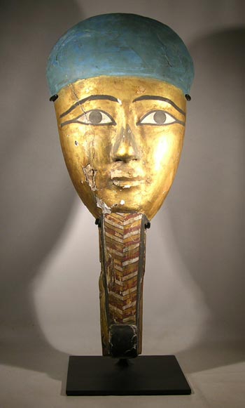 Egyptian Mummy Mask, Ptolemaic Dynasty, Custom Display Stand (front)