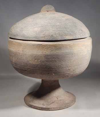 Han Dynasty Terracotta Pottery Pedestal Bowl with Cover Lid