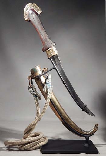 Antique Moroccan Jambiya Dagger and Sheath Custom Display Stand (back).
