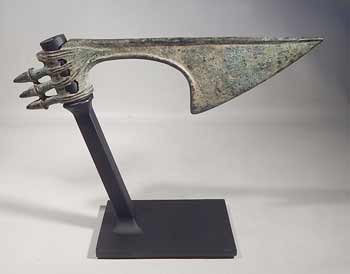 Ancient Luristan Bronze Axe Head Custom Display Stand (front).