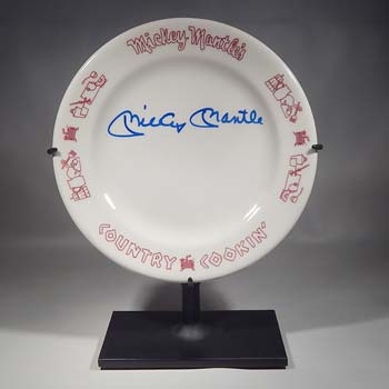 Mickey Mantle Signed Autographed Country Cookin Plate Custom Display Stand (front).