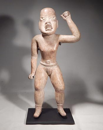 Ancient Olmec Terracotta Ball Player Figure Custom Display Stand (front)
