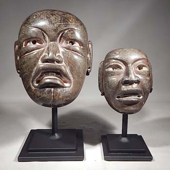 Olmec Style Stone Masks Custom Display Stands (front).