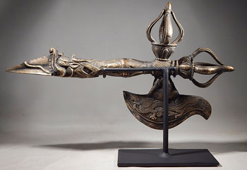 Antique Tibetan Bronze Dorje - Phurpa (ceremonial axe) Custom Display Stand (back)