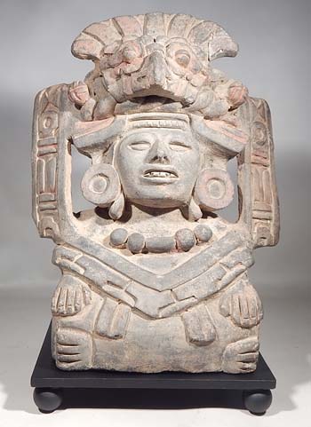 Ancient Monte Alban Zapotec Quetzal Urn Custom Platform Display (front).