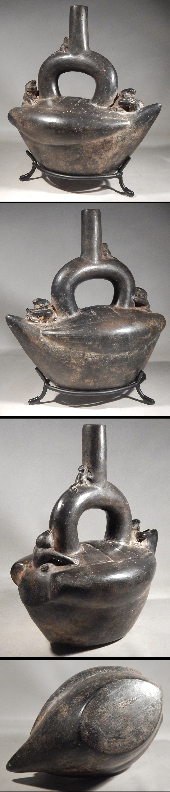 Pre-Columbian Peru Chimu Boat Effigy Blackware Stirrup Vessel