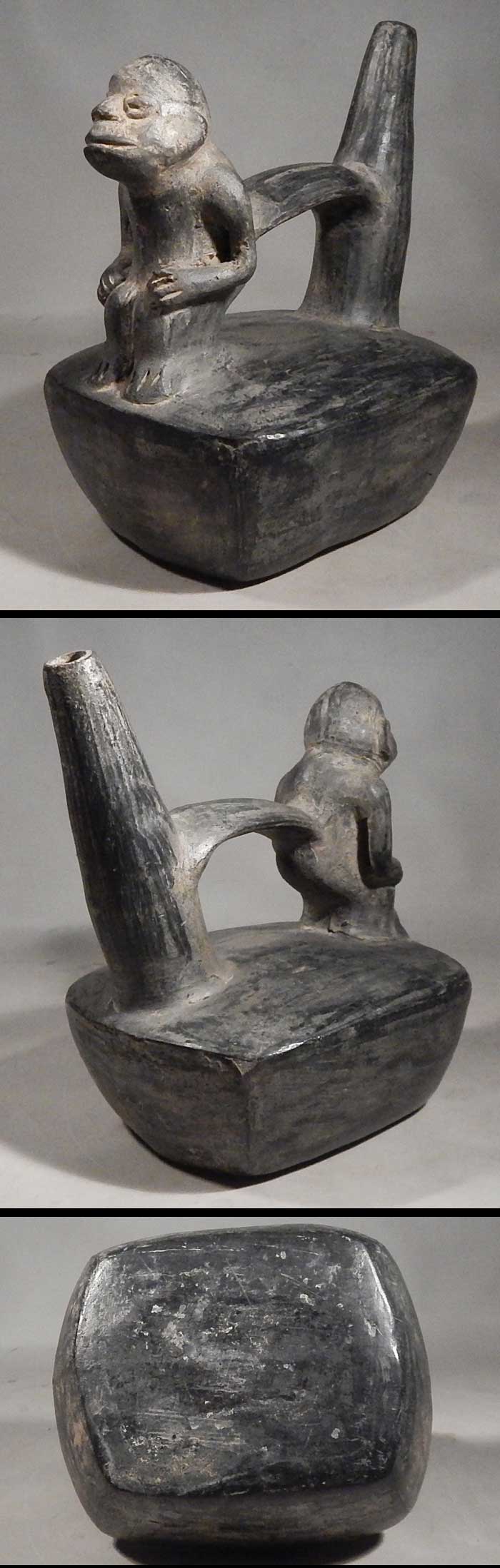 Pre-Columbian Peru Chimu Lambayeque Monkey Blackware Vessel