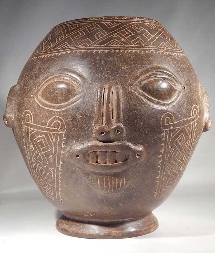 Pre-Columbian Costa Rican Belen Incised Portrait Head Vessel