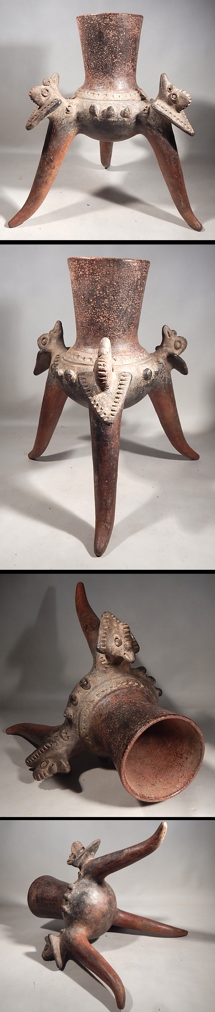 Pre-Columbian Costa Rican Tripod Birds Pottery Vessel
