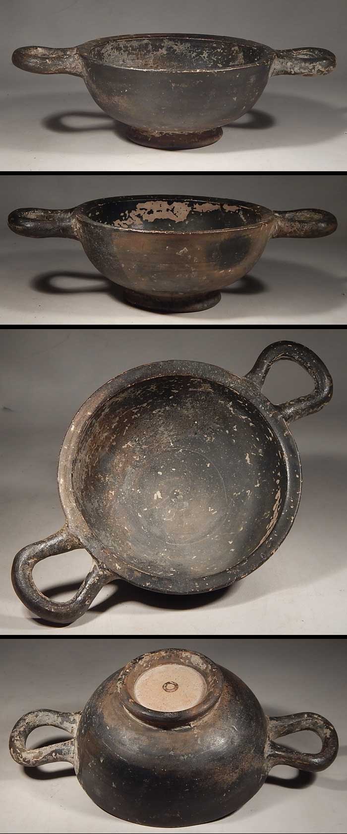 Greek Pottery Blackware Kylix Wine Cup
