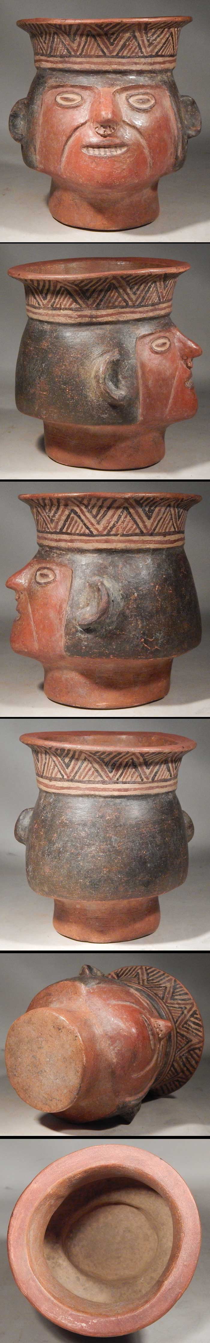 Pre-Columbian Peru Inca Portrait Head Cup Goblet Vessel