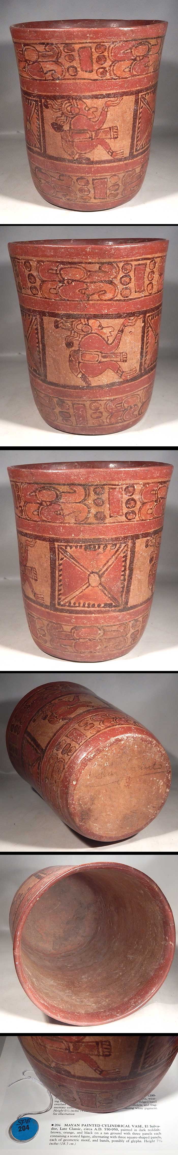 Pre-Columbian Maya Mayan Copador Polychrome Painted Cylinder El Salvador