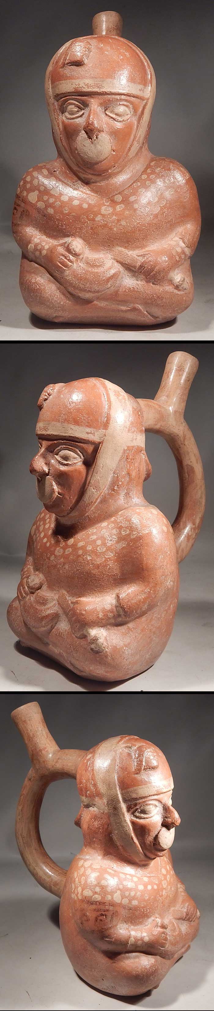 Pre-Columbian Moche Drummer Musician Stirrup Vessel