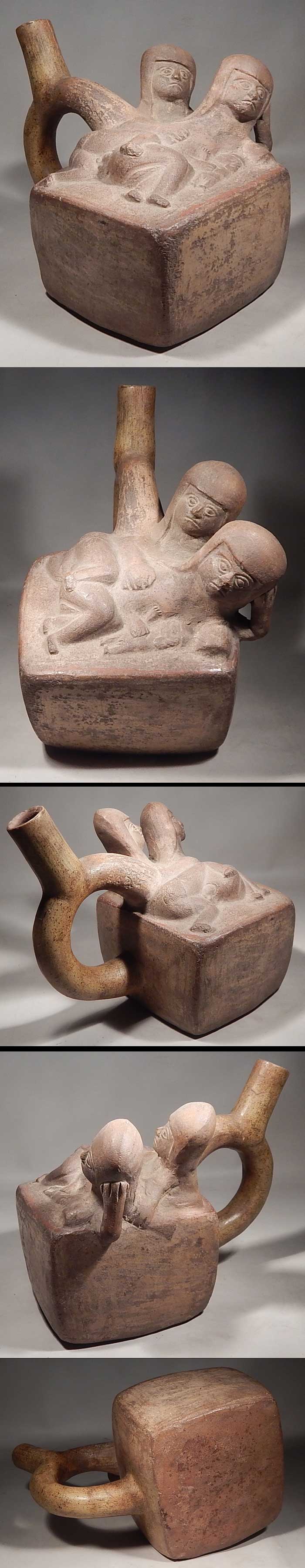 Pre-Columbian Peru Moche IV Erotic Stirrup Vessel