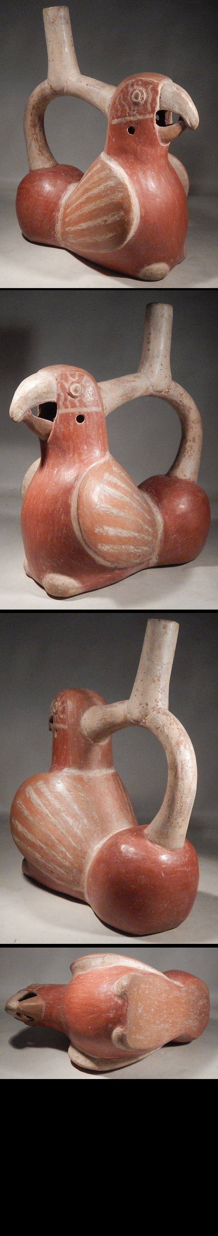 Pre-Columbian Peru Moche Parrot Whistle Stirrup Vessel