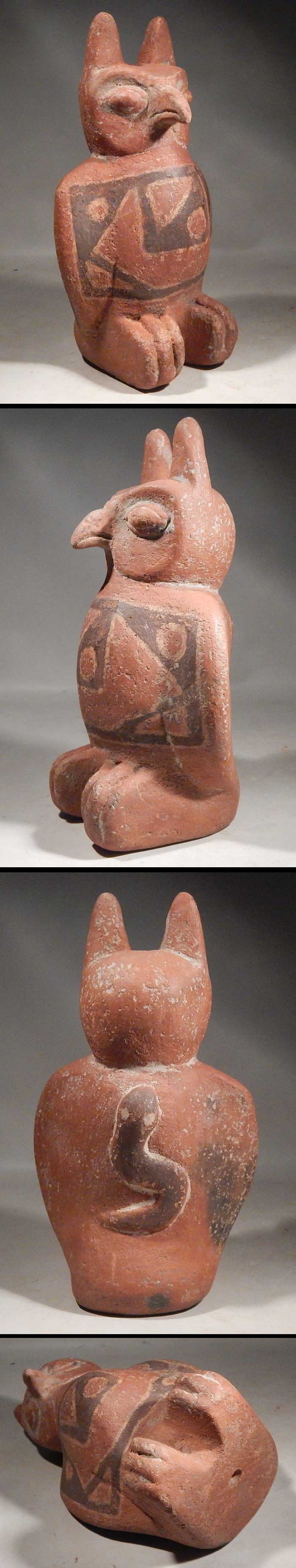 Pre-Columbian Bolivia Pottery Owl Figural Rattle