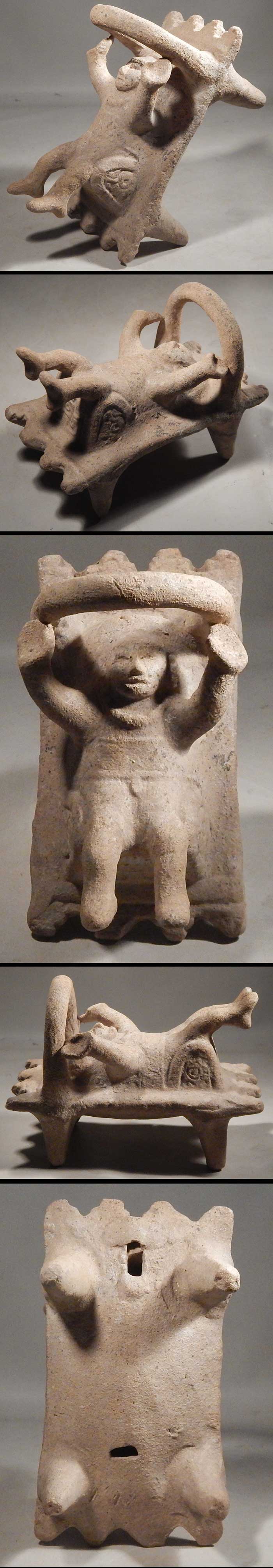 Pre-Columbian Veracruz Bed Bedded Whistle Rattle Figure