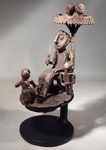 Ashanti Akan African Brass Bronze Figural Chief Vessel Lid