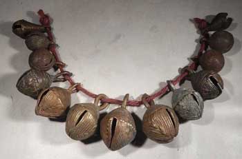 African Baule Bronze Brass Bells Necklace Beads Ivory Coast