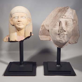 Ancient Egyptian Carved Stone Head Fragments Custom Display Stands (front).