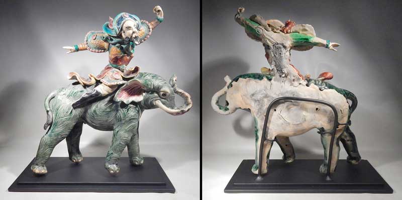 Large Antique Ceramic Tile Elephant Warrior Custom Display Stand