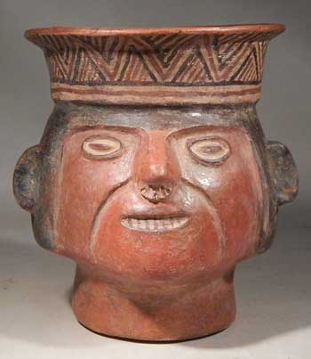 Pre-Columbian Peru Inca Portrait Head Cup Goblet Vessel