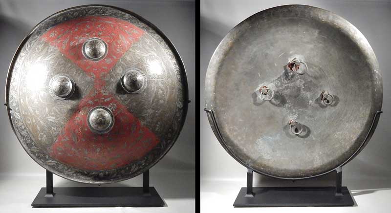 Indo-Persian Dhal Enamel Engraved Shield Custom Display Stand