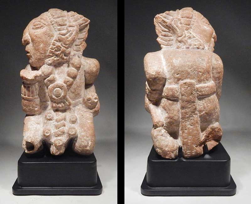 Pre-Columbian Maya Jaina Island Campeche Stone Figure Fossilized Coral Custom Display Stand