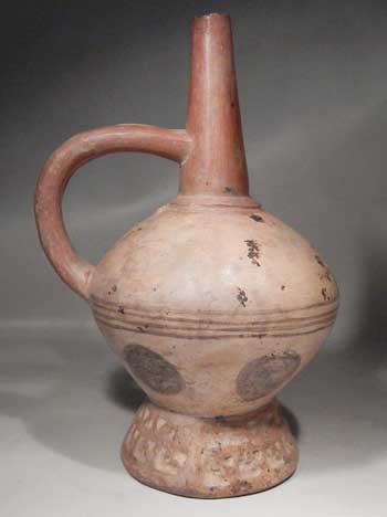 Pre-Columbian Lambayeque Paintede Carved Bottle Vessel Peru