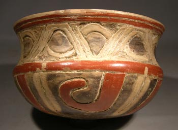 Maya Carved Polychrome Copador Pottery Bowl