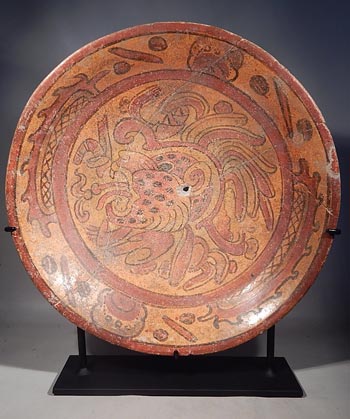 Maya Mayan Polychrome Jaguar Water Lily Jaguar Plate Vessels