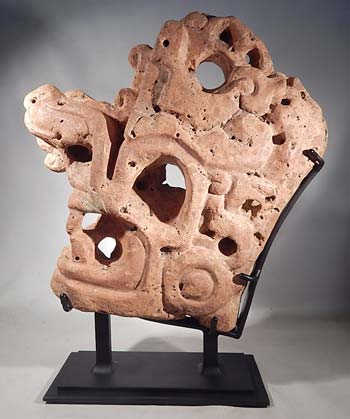 Maya Stone Carving Chac Rain God Custom Display Stand (front).