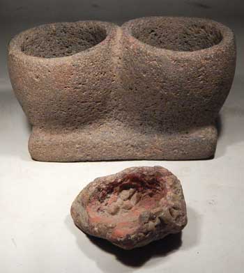 Pre-Columbian Maya Mayan Stone Double Mortar Pigment Grinder Guatemala