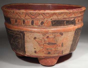 Pre-Columbian Maya Mayan Ulua Valley Tripod Rattle Vessel Bowl Cylinder