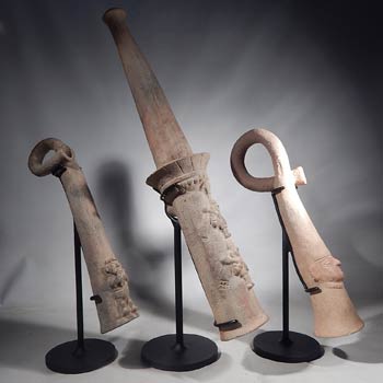 Ancient Peruvian Peru Moche Trumpets Custom Display Stands.
