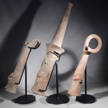 Ancient Peruvian Peru Moche Trumpets Custom Display Stands.