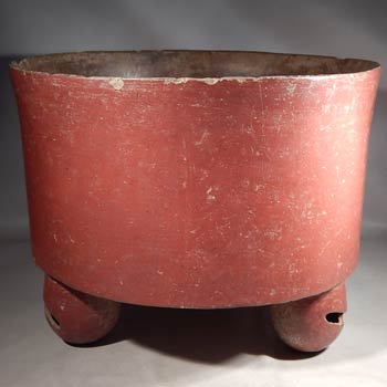 Pre-Columbian Maya Monumantal Tripod Cylinder Redware Bowl Vessel