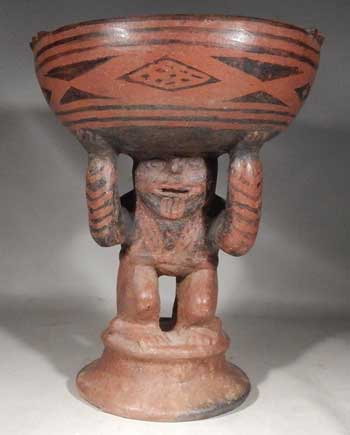 Pre-Columbian Ecuador/Columbia Narino Figural Pedestal Bowl Vessel