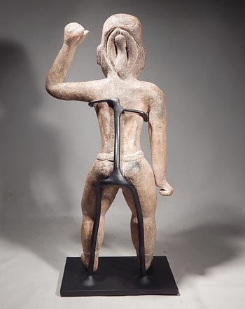 Ancient Olmec Terracotta Ball Player Figure Custom Display Stand (back)