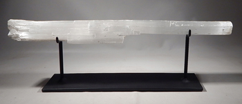 Selenite crystal (wand) mineral specimen Custom Display Stand. (front)