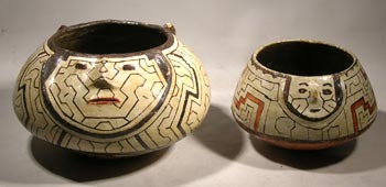 Two Shipibo Pottery Face Bowls
