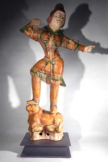 Ancient Tang Dynasty Lokapala Archer Figure Custom Display Stand (front).