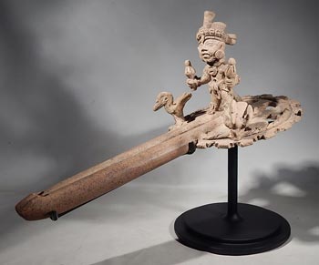 Ancient Pre-Columbian Veracruz - Vera Cruz Platform Flute Whistle Custom Display Stand. (Side 1)